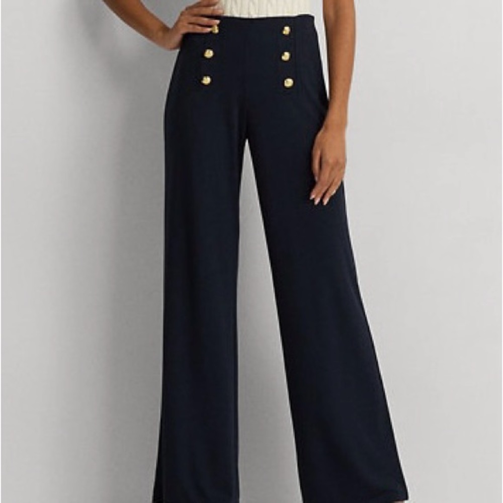 THEORY Sailor pants with button front panel and side zipper dark blue.